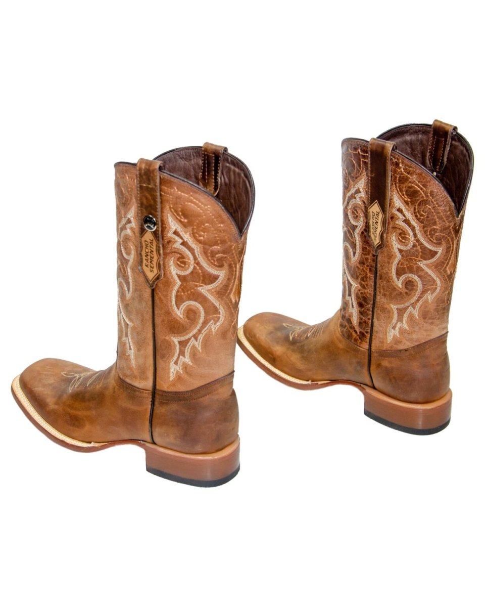 RANCHO SEMENTAL MEN’S Alamo Honey Western Boots Whit Barcelona Red Top - Rancho Sementalvariable