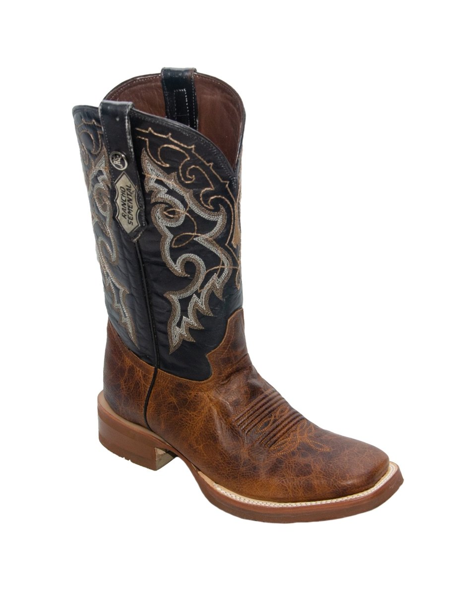 RANCHO SEMENTAL MEN S Babuino Tan Western Boots Whit Black Top Rubber