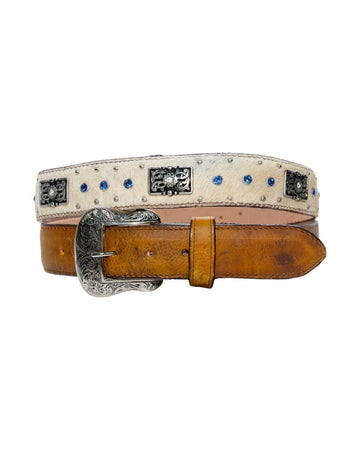 TANNER MARK BELT Damiana Orange & Hair - ON - Hide Concho & Diamond Belt - Rancho Sementalvariable