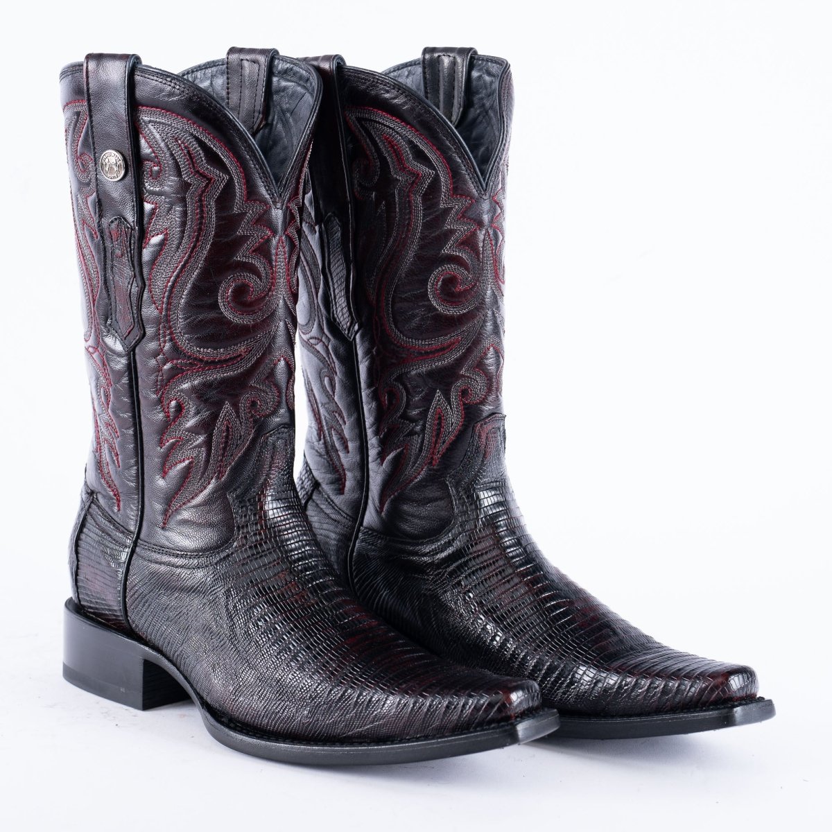 TANNER MARK EXOTIC LEATHER Lizard Black Cherry Cowboy Boots Euro Toe