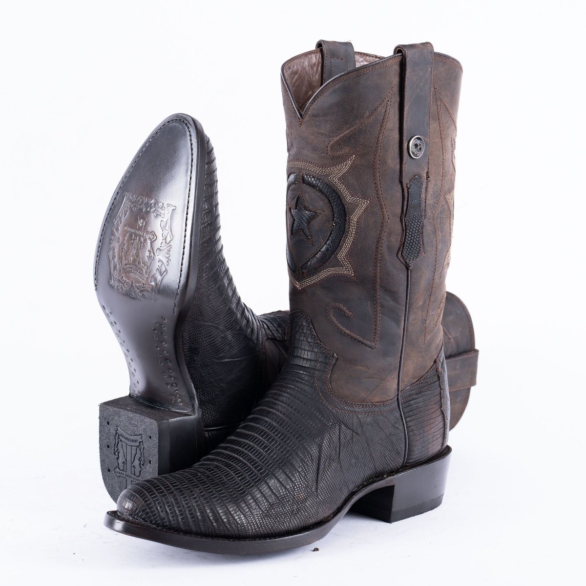 TANNER MARK EXOTIC LEATHER Lizard Oiled Nicotine Cowboy Boots Round Toe - Rancho Sementalvariable