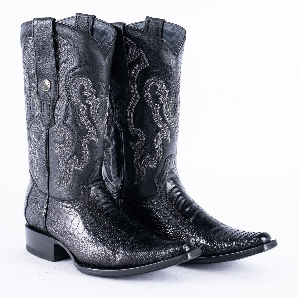 TANNER MARK EXOTIC LEATHER Ostrich Leg Black Cowboy Boots Euro Toe - Rancho Sementalvariable