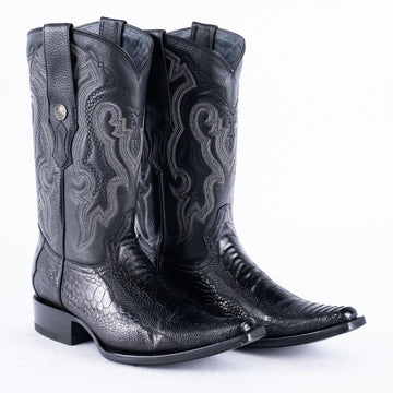 TANNER MARK EXOTIC LEATHER Ostrich Leg Black Cowboy Boots Euro Toe - Rancho Sementalvariable
