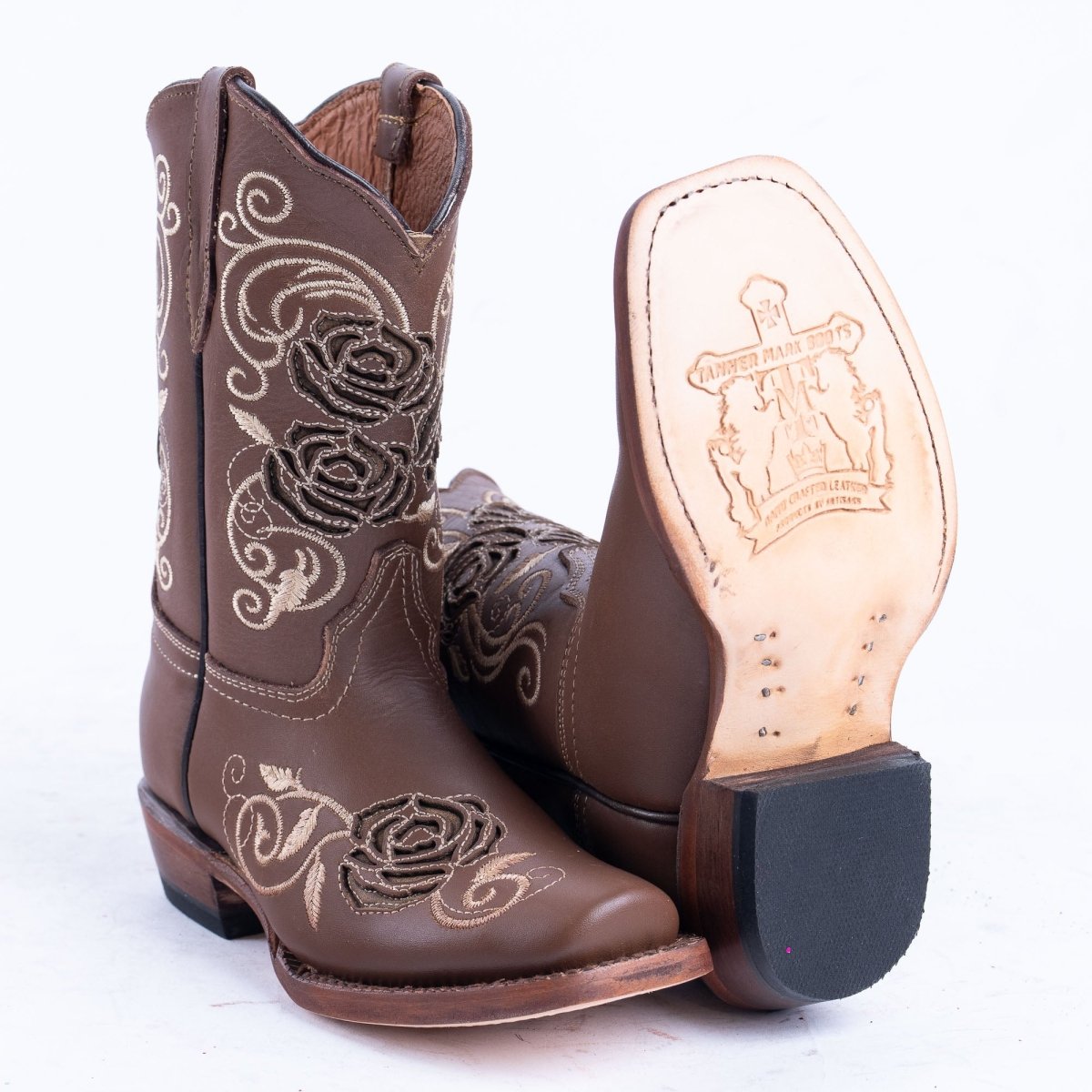 TANNER MARK KIDS Sand With Brown Rose Inlay Cowgirl Boots - Rancho Sementalvariable
