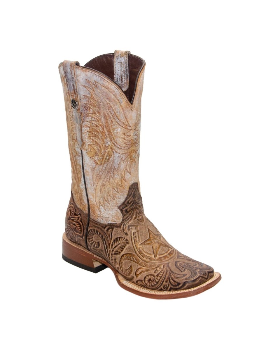 TANNER MARK MEN'S Hand Tooled Horseshoe Mocha / Everest Honey Top Triple Stitch - Rancho Sementalvariable