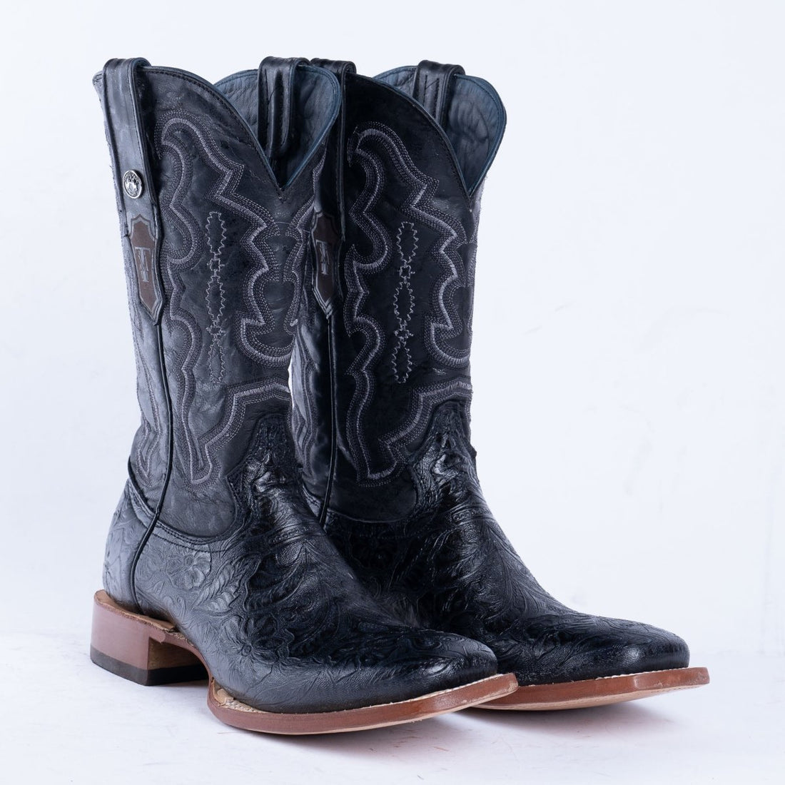 TANNER MARK MEN'S HandTooled Black Print Western Boots - Rancho Sementalvariable