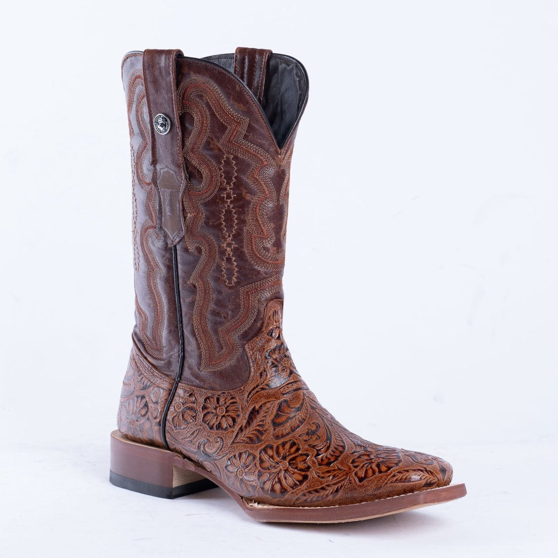 TANNER MARK MEN'S HandTooled Print Cognac Western Boots - Rancho Sementalvariable