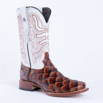 TANNER MARK MEN’S Monster Fish Cognac Matte Print Western Boots - Rancho Sementalvariable