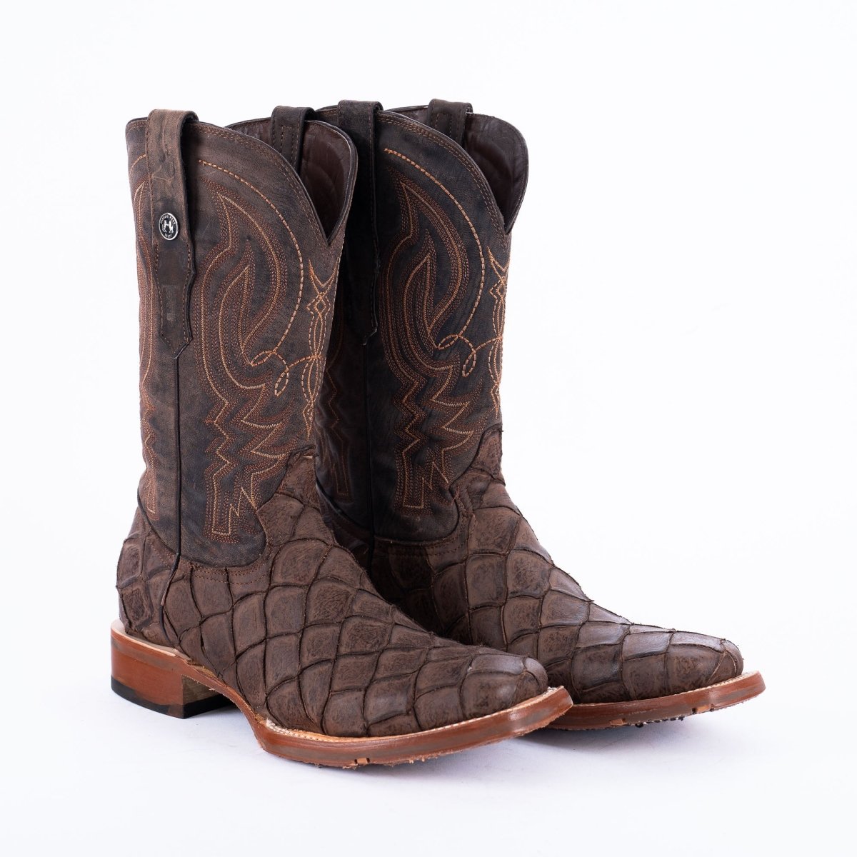 TANNER MARK MEN'S Print Monster Fish MD Nicotine Cowboy Boots Rubber Sole - Rancho Sementalvariable