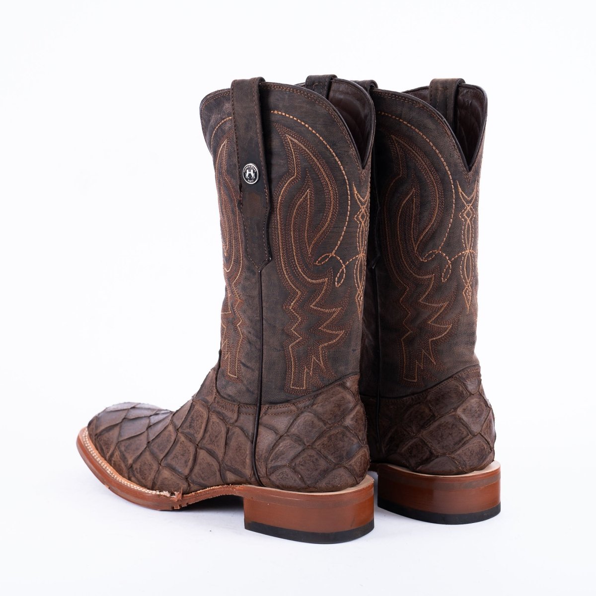 TANNER MARK MEN'S Print Monster Fish MD Nicotine Cowboy Boots Rubber Sole - Rancho Sementalvariable