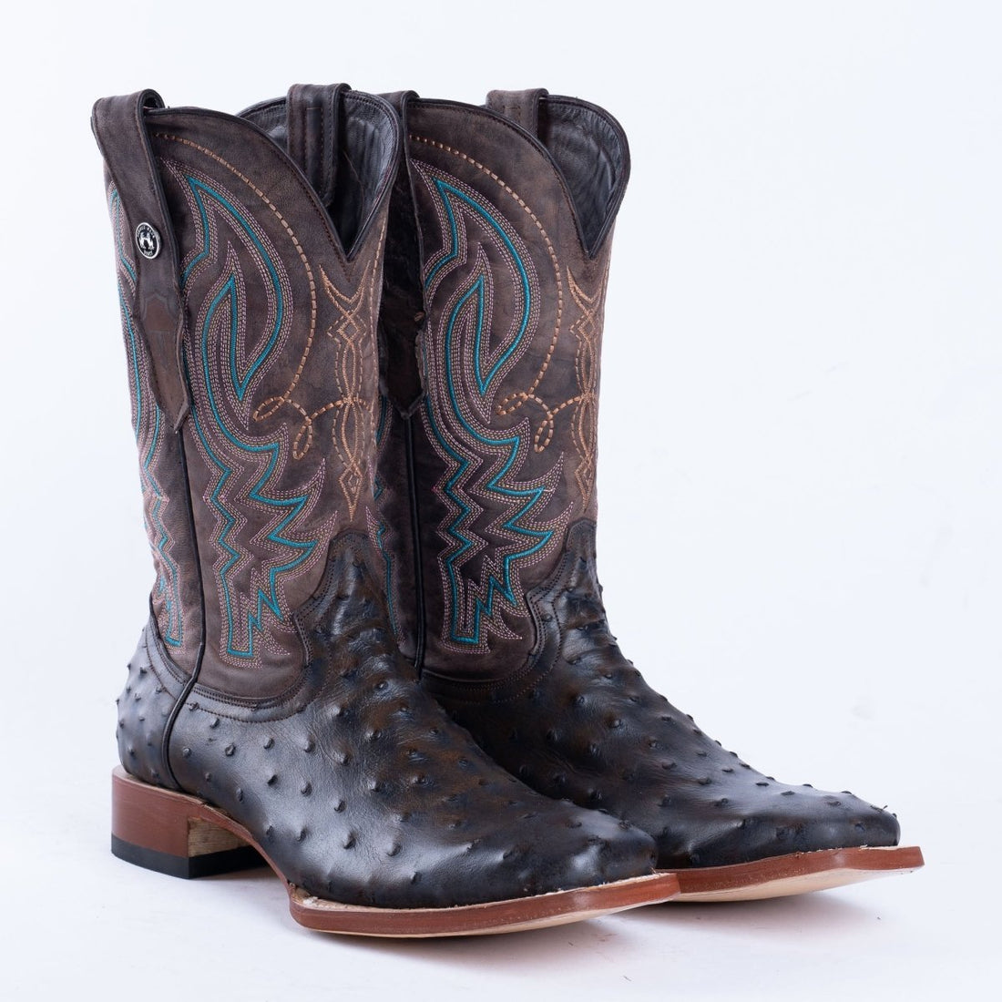 TANNER MARK MEN'S Print Ostrich Black & Brown Cowboy Boots - Rancho Sementalvariable