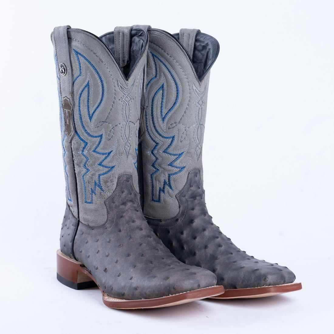 TANNER MARK MEN'S Print Ostrich Grey & Black Cowboy Boots - Rancho Sementalvariable