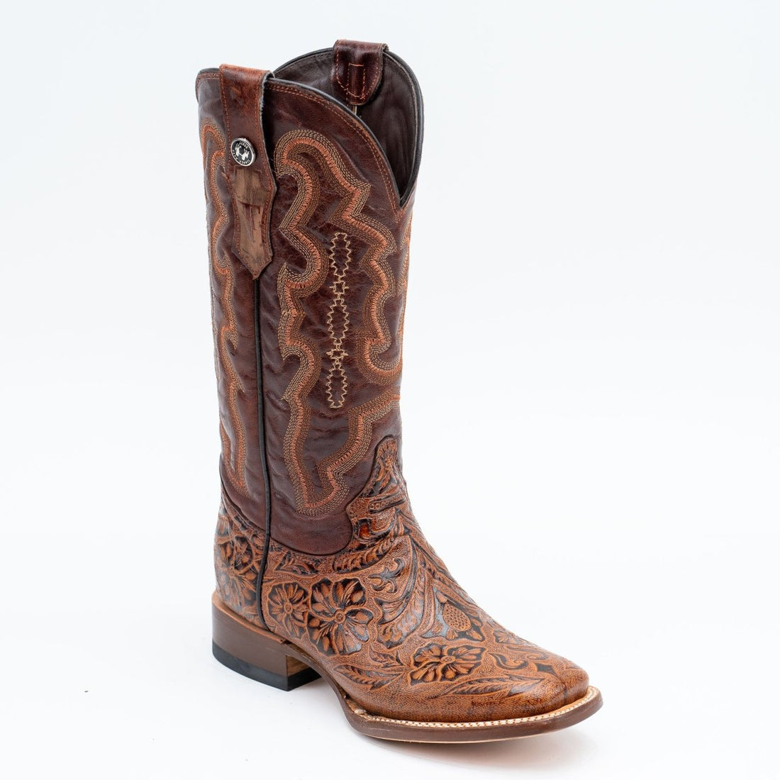 TANNER MARK WOMEN’S Hand Tooled Classic Cognac Cowgirl Boots Whit Marble Cognac Top - Rancho Sementalvariable