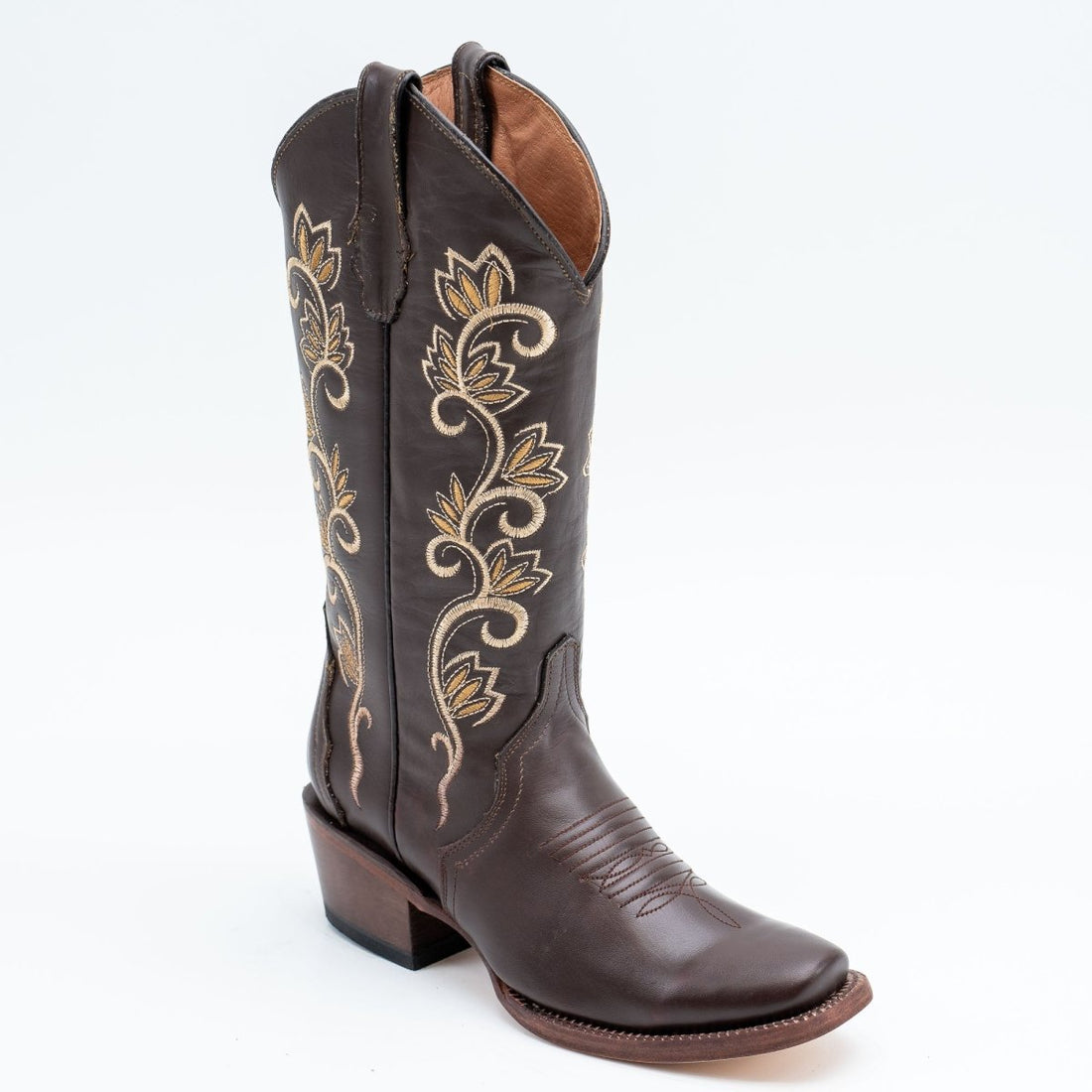 TANNER MARK WOMEN’S San Angelo Triad Chocolate Cowgirl Boots Whit Cactus Flower Embroidery Top - Rancho Sementalvariable