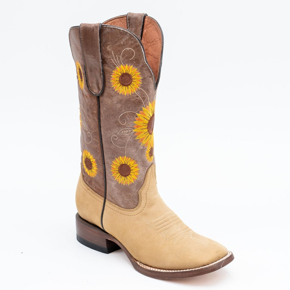 TANNER MARK WOMEN’S Spring Crazy Brown Cowgirl Boots Whit Sunflower Embroidery - Rancho Sementalvariable