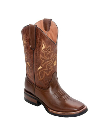 TANNER MARK YOUTH Dane Vintage Brown Western Youth Boots Brown Top Rubber Sole - Rancho Sementalvariable
