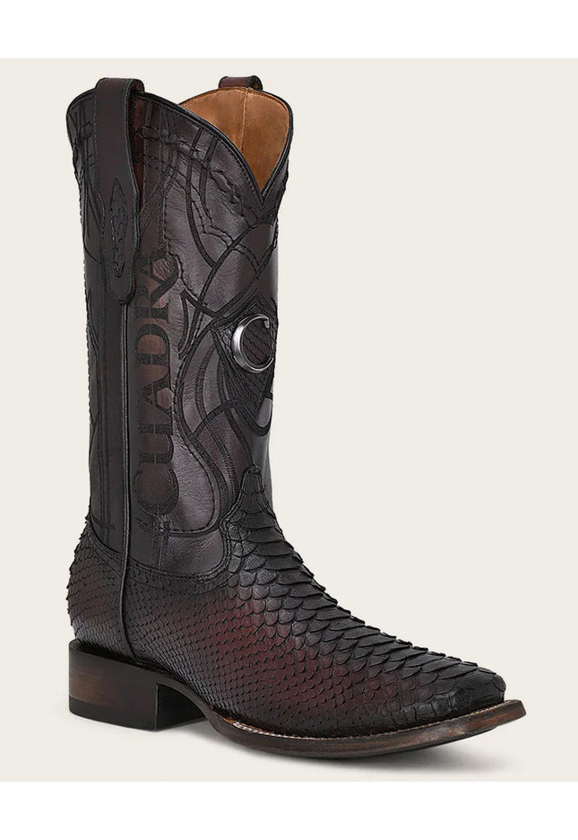 ENGRAVED MAHOGANY PYTHON WESTERN BOOTS