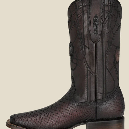 ENGRAVED MAHOGANY PYTHON WESTERN BOOTS