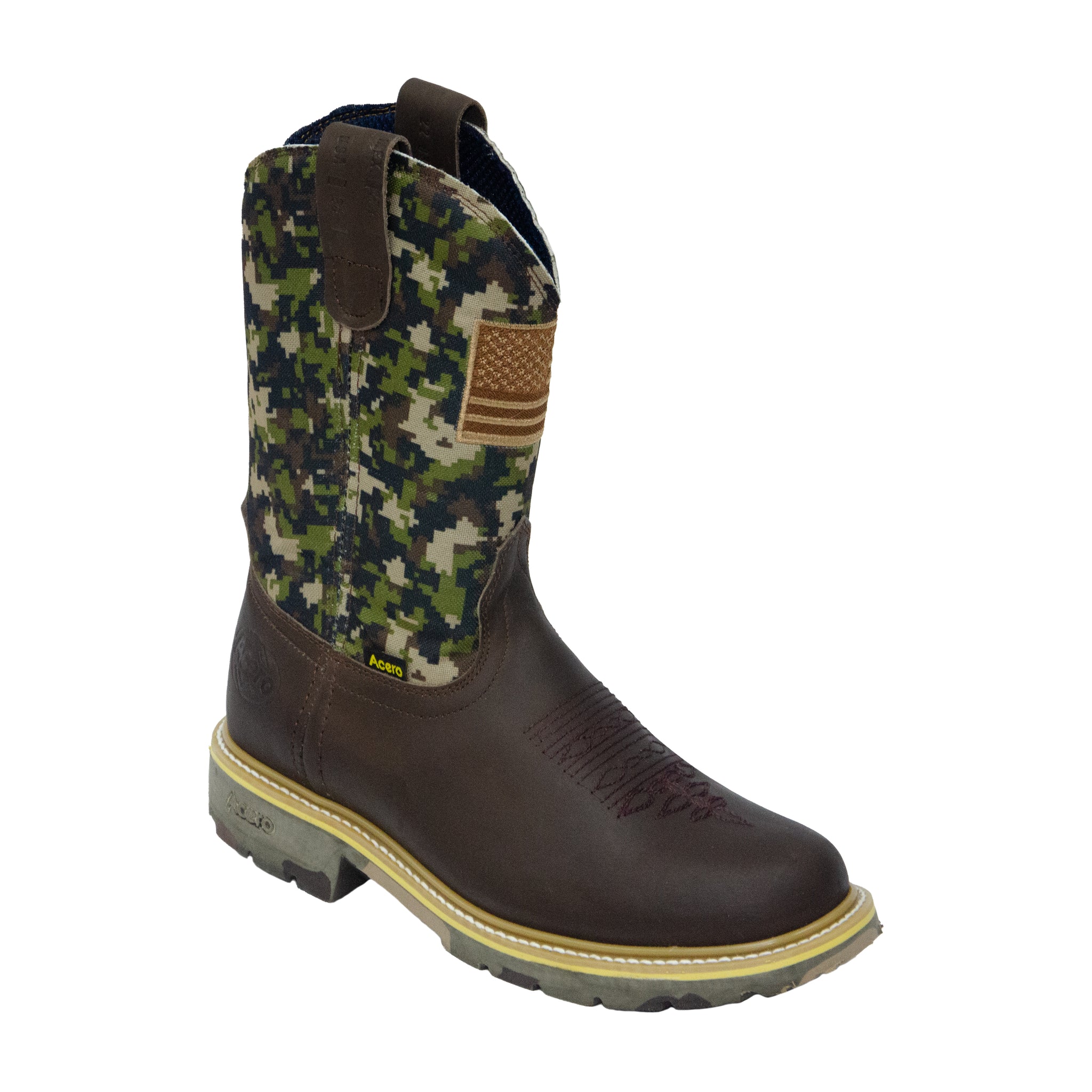 BOTAS DE TRABAJO ACERO Vintage Brown White Forest Camo Top Camo-Suela Bicolor