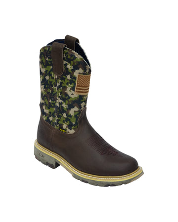 BOTAS DE TRABAJO ACERO Vintage Brown White Forest Camo Top Camo-Suela Bicolor