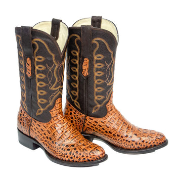 REPARO TX Men’s Caiman Hornback Print Cognac Western Boots Brown Top