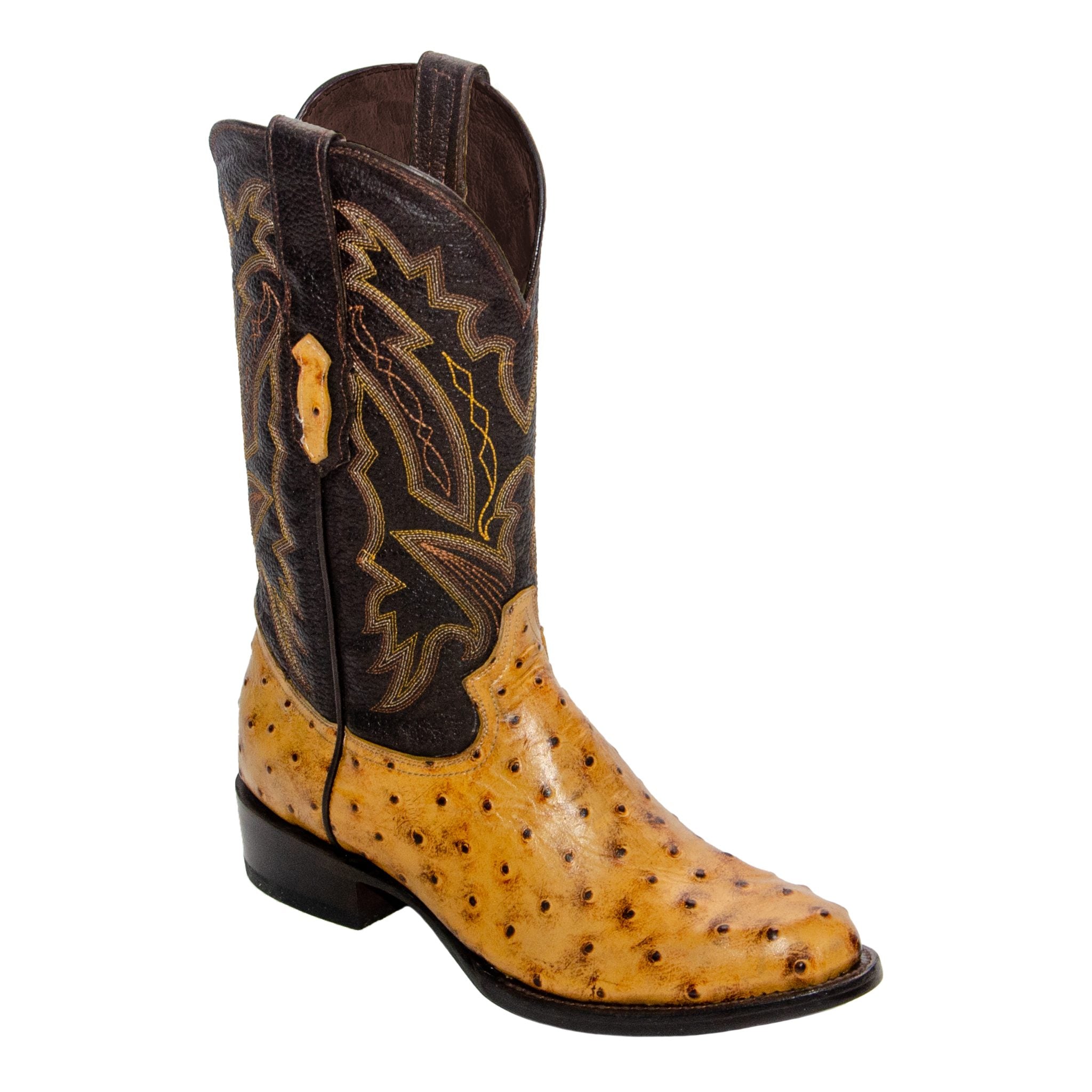 REPARO TX Men’s Ostrich Print Buttercup Western Boots Whit Brown Top