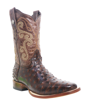 RANCHO SEMENTAL MEN’S Ostrich Print Brown Western Boots Whit Brown Top