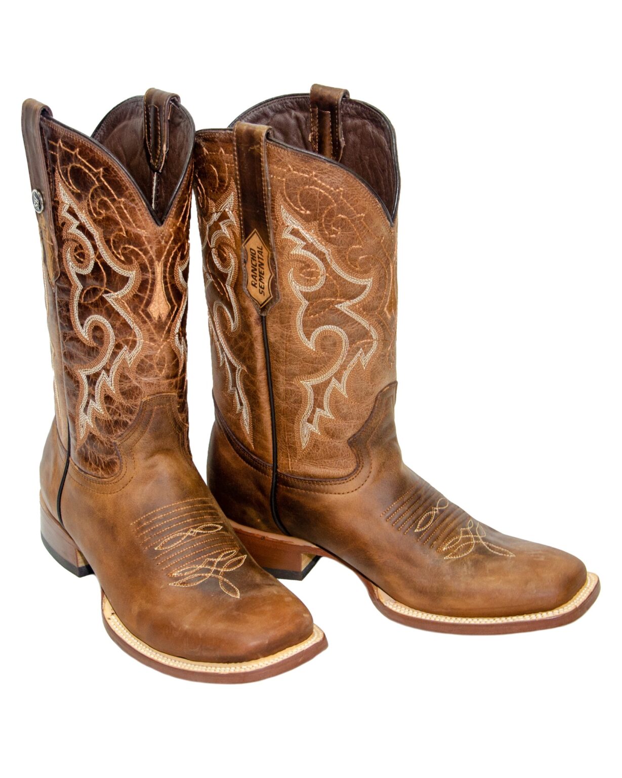 RANCHO SEMENTAL MEN’S Alamo Honey Western Boots Whit Barcelona Red Top