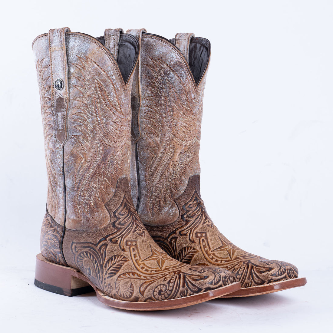 TANNER MARK MEN'S HandTooled Horseshoe Mocha Western Boots