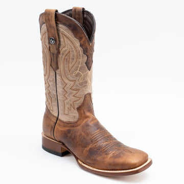 Botas vaqueras marrones con panza de caimán para hombre de TANNER MARK, parte superior azul volcán y suela híbrida