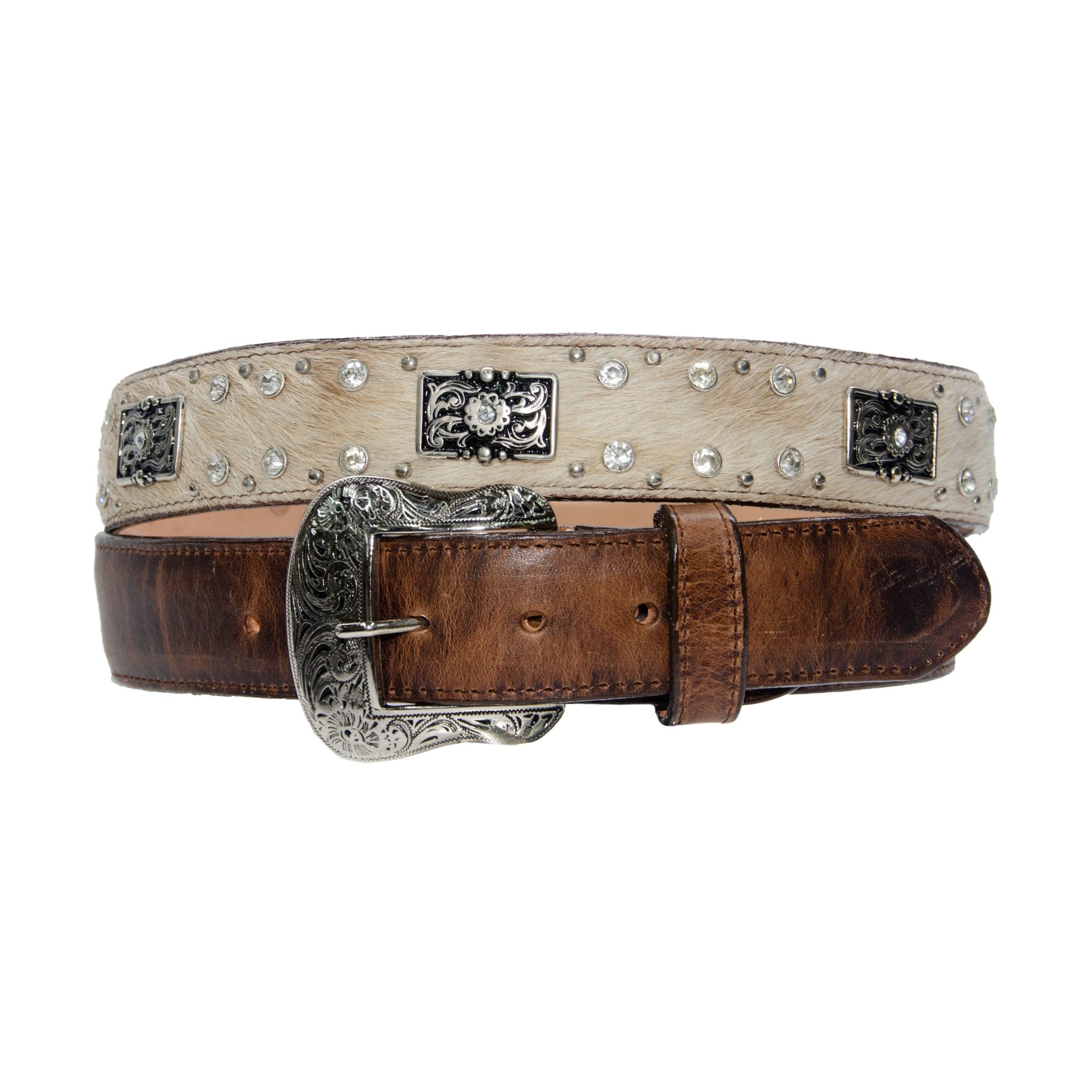 TANNER MARK BELT Damiana Mocha & Hair-ON-Hide Concho & Diamond