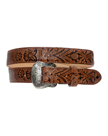 TANNER MARK BELT Cogñac Hand Tooled Print