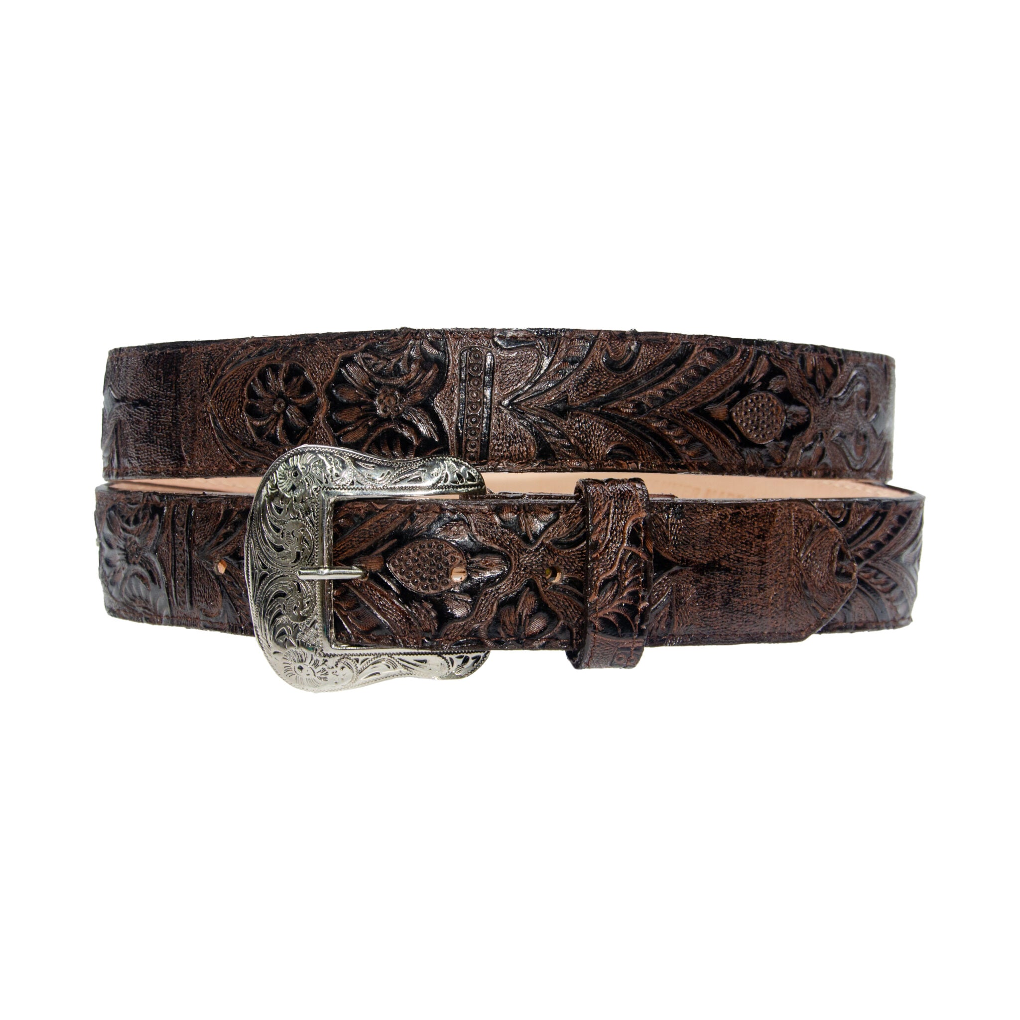 TANNER MARK BELT Brown Hand Tooled Print