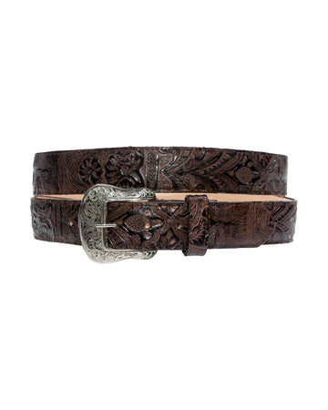 TANNER MARK BELT Brown Hand Tooled Print