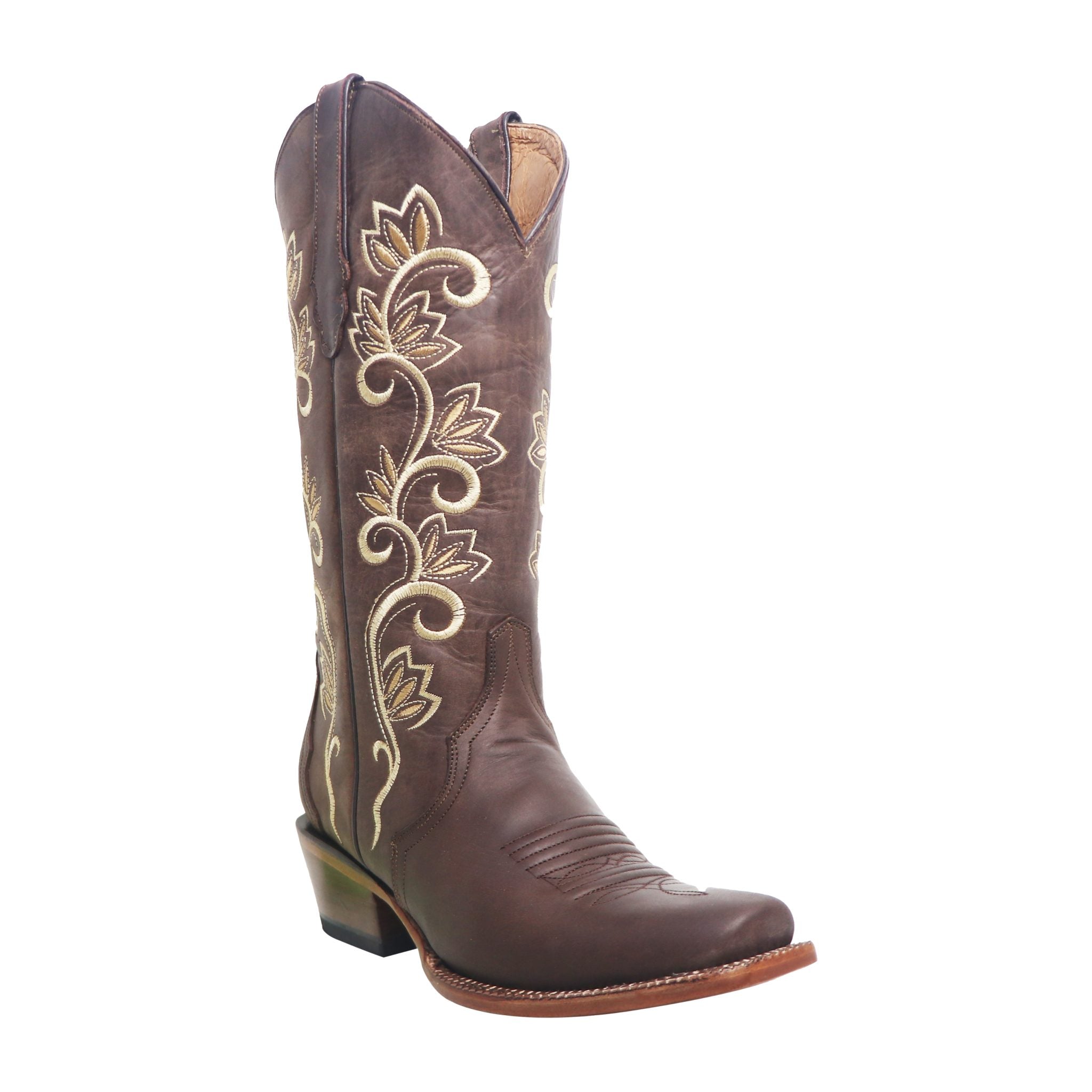 TANNER MARK WOMEN’S San Angelo Triad Chocolate Cowgirl Boots Whit Cactus Flower Embroidery Top