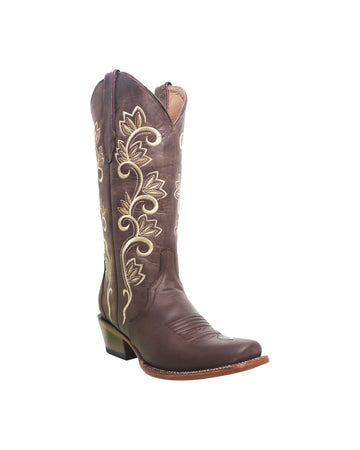 TANNER MARK WOMEN’S San Angelo Triad Chocolate Cowgirl Boots Whit Cactus Flower Embroidery Top