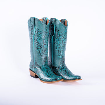 TANNER MARK WOMEN’S Handtooled Print Turquoise Cowgirl Boots