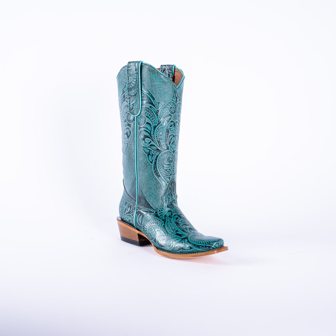 TANNER MARK WOMEN’S Handtooled Print Turquoise Cowgirl Boots