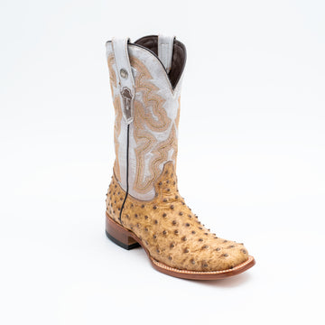 Botas vaqueras turquesas con estampado de avestruz para mujer de TANNER MARK con parte superior marrón Mad Dog