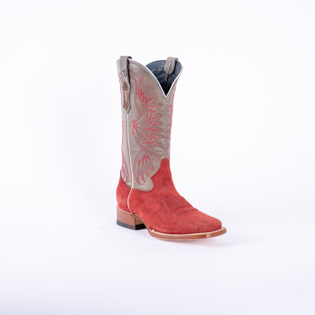 TANNER MARK WOMEN’S Ruff Out Red Cowgirl Boots With Palermo Grey Top