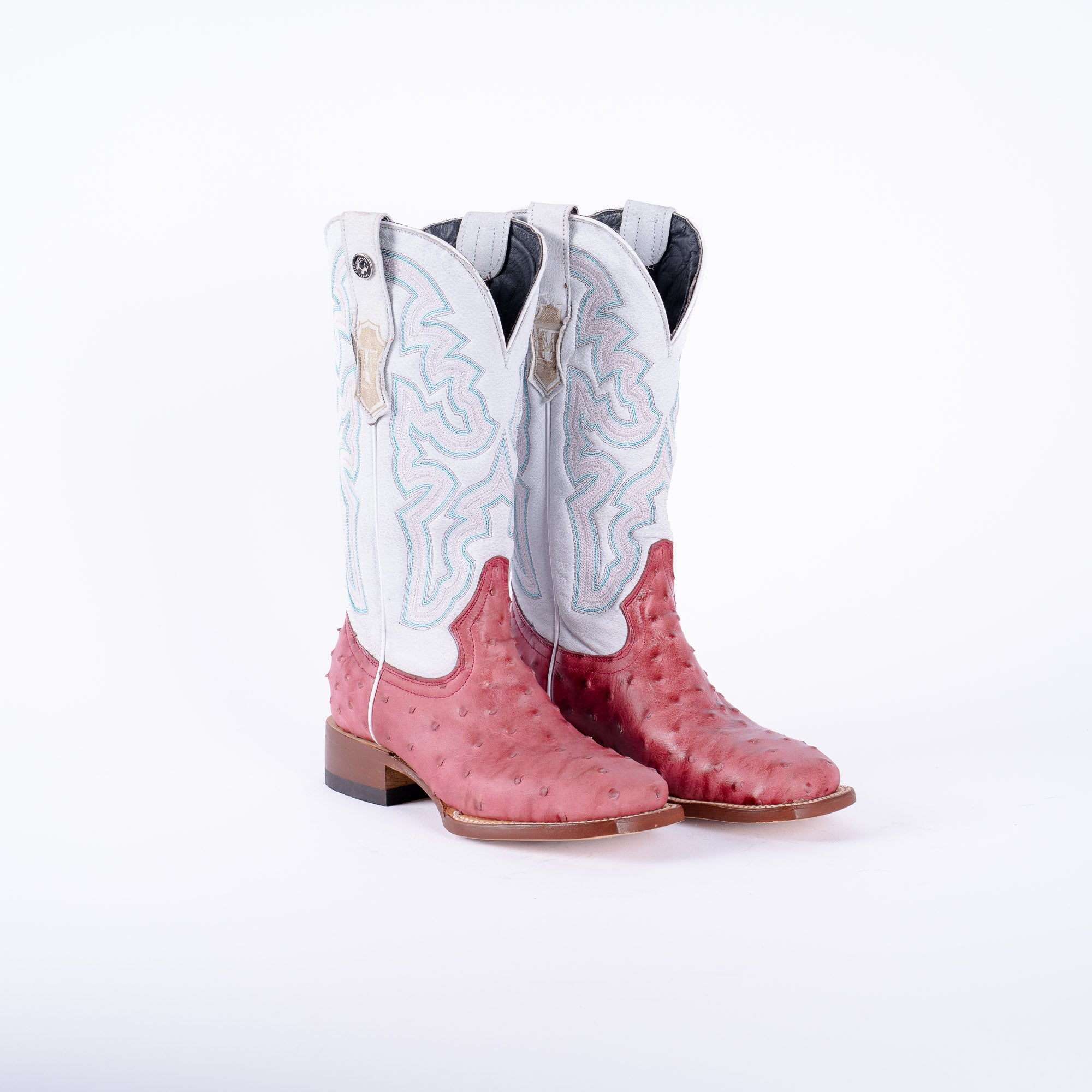 TANNER MARK WOMEN’S Ostrich Print Pink Cowgirl Boots With Montana Ice Top