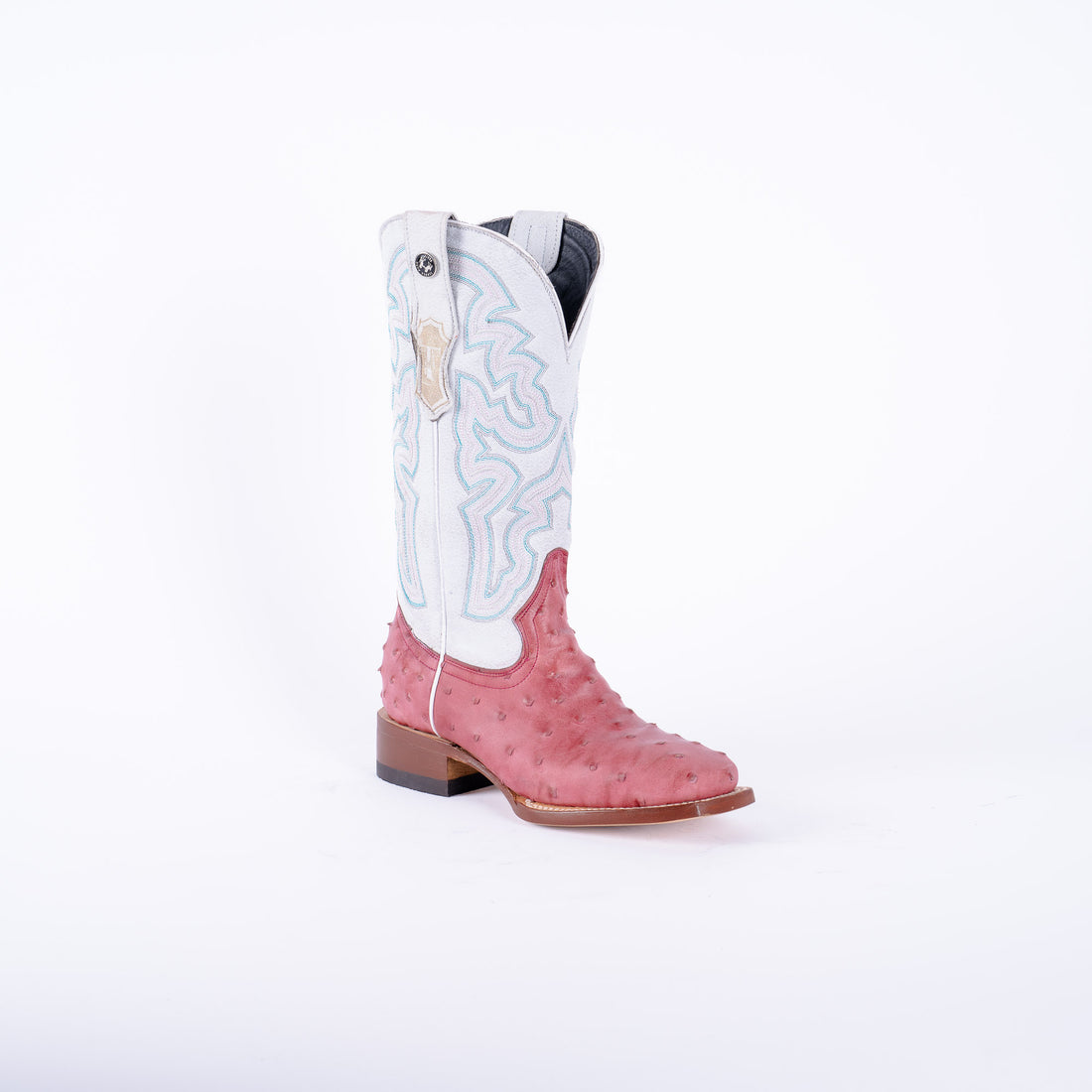 TANNER MARK WOMEN’S Ostrich Print Pink Cowgirl Boots With Montana Ice Top