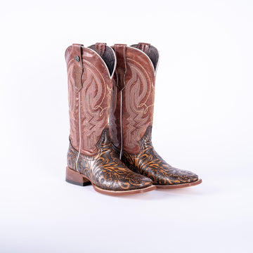 TANNER MARK WOMEN’S Jungle Handtooled Brown Print Cowgirl Boots With Italo Orix Top