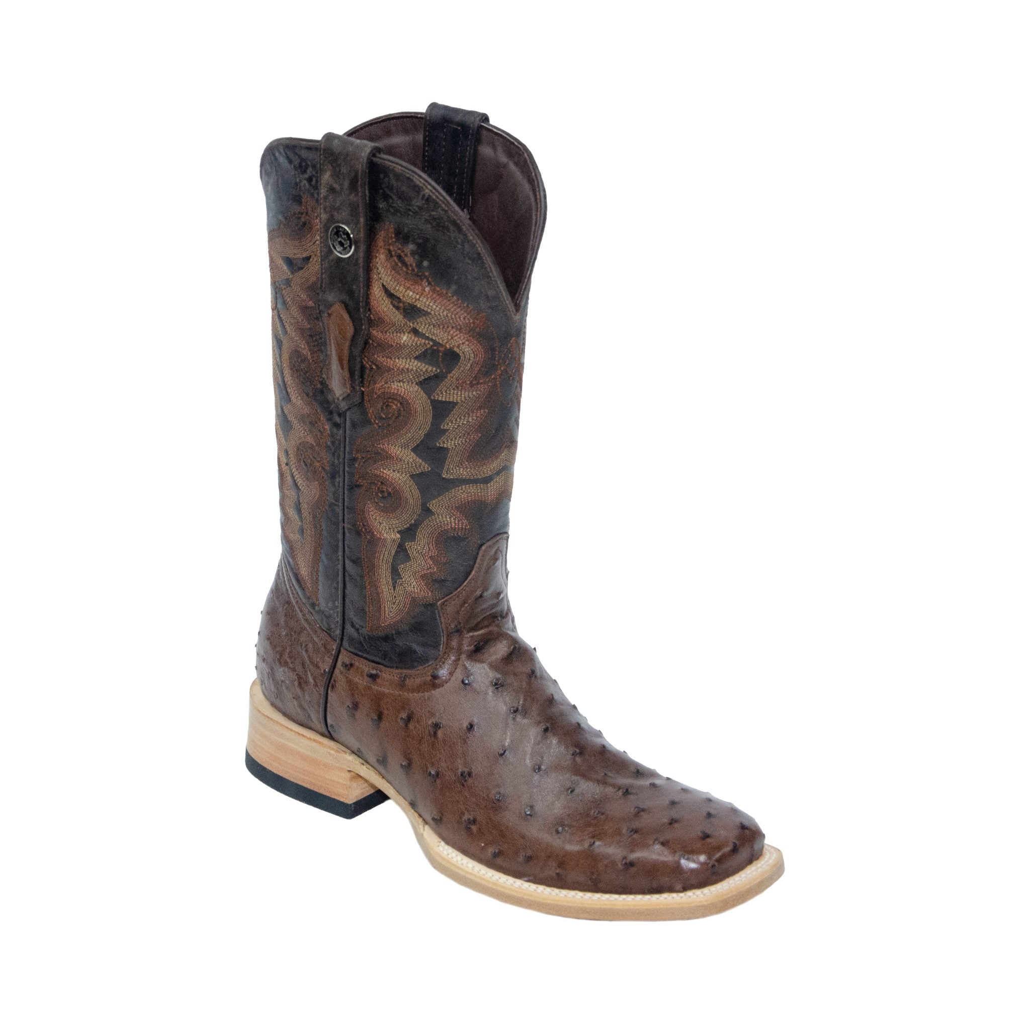 TANNER MARK MEN'S EXOTIC LEATHER Ostrich MD Kango Tabacco Western Boots With Oklahoma Brown Top