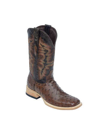 TANNER MARK MEN'S EXOTIC LEATHER Ostrich MD Kango Tabacco Western Boots With Oklahoma Brown Top