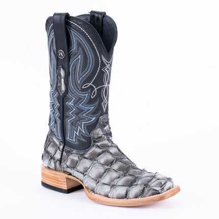 TANNER MARK MEN'S EXOTIC LEATHER Fish Bicolor Grey Cowboy Boots
