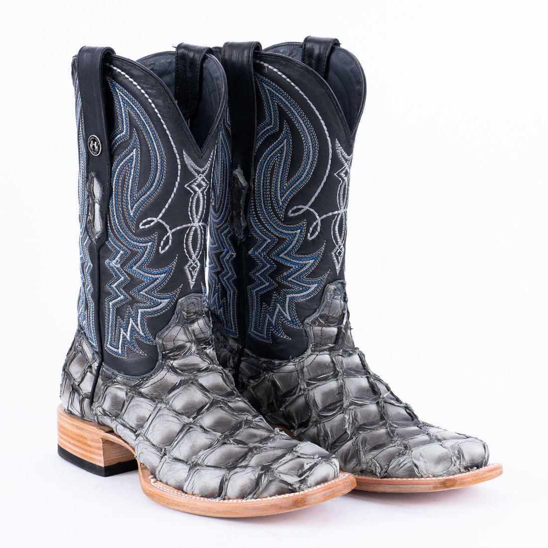 TANNER MARK MEN'S EXOTIC LEATHER Fish Bicolor Grey Cowboy Boots