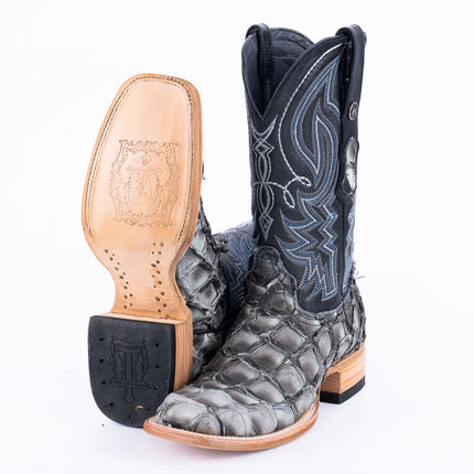 TANNER MARK MEN'S EXOTIC LEATHER Fish Bicolor Grey Cowboy Boots