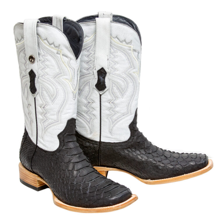 TANNER MARK MEN'S EXOTIC LEATHER Matte Python Black Western Boots with Montana Ice Top