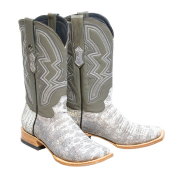 TANNER MARK MEN'S EXOTIC LEATHER Lizard Natural Western Boots With Palermo Grey Top Extra Wide Square Toe